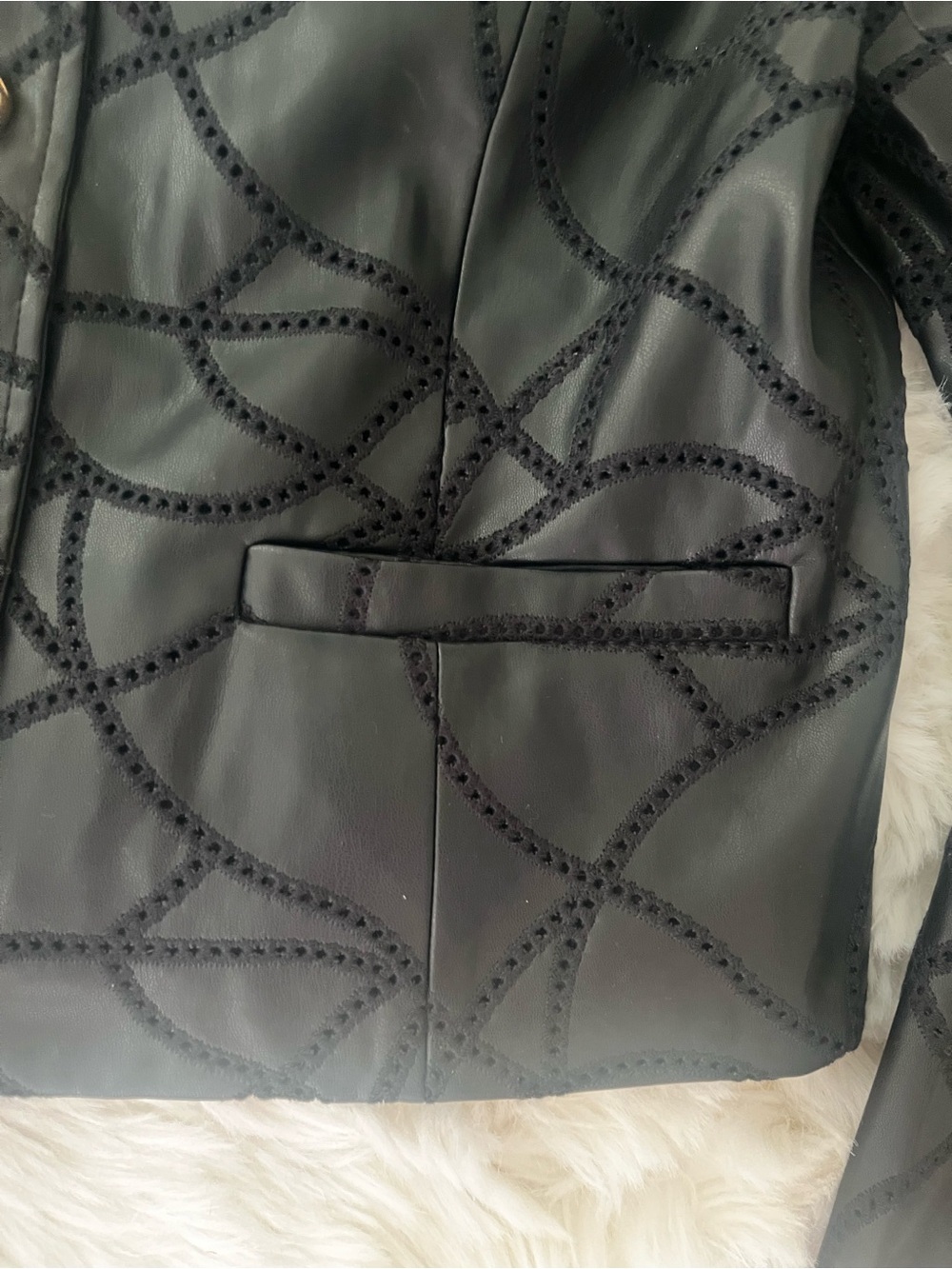 New bagatelle Black Patterned Leather Jacket with Gold Buttons size L - Picture 10 of 15